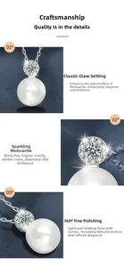 Detailed close-up of Moissanite and freshwater pearl pendant with 925 silver chain