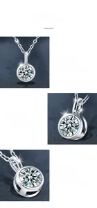Macro shot of 925 silver bezel-set moissanite pendant with high-polish finish