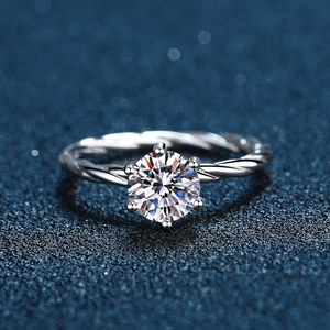 Moissanite 925 Sterling Silver Ring For Women Twisted Band Six Prong Setting High-End Wedding Promise Ring Jewelry
