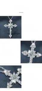 Macro detail of moissanite cross pendant showing claw setting and high-polish S925 silver finish