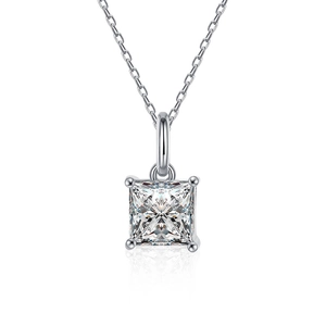 Classic princess cut moissanite necklace in 925 sterling silver with a polished finish