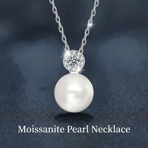 925 Sterling Silver Moissanite Freshwater Pearl Pendant Necklace For Women Elegant Fashion Jewelry Gift GRA Certificate