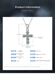 Detailed specs of S925 sterling silver cross necklace with D-color Moissanite stones