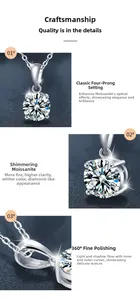 Macro view of 925 sterling silver moissanite necklace with 4-claw setting and fine polish