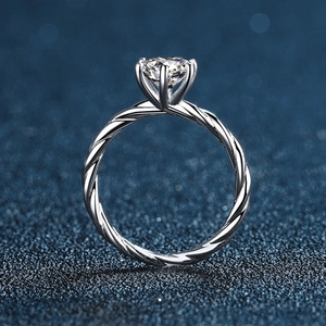 Classic moissanite 925 sterling silver ring with twisted band and six-prong setting