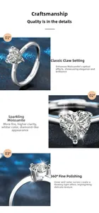 Close-up of heart-cut moissanite ring showing 360-degree polished silver finish