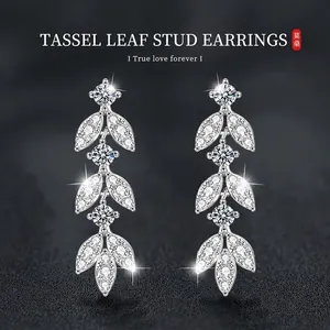 925 Sterling Silver Moissanite Leaf Drop Earrings For Women Elegant Tassel Dangle Earrings Shiny Botanical Fashion Jewelry