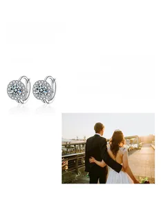Macro detail of S925 sterling silver sunflower earrings with sparkling moissanite stones