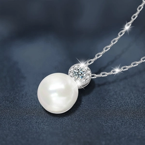 Moissanite and freshwater pearl pendant necklace in 925 sterling silver for women