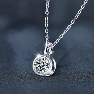 Classic 925 sterling silver moissanite bubble necklace with brilliant round cut pendant