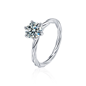 S925 sterling silver twist band moissanite ring with classic six-prong setting