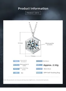 Détails des dimensions et spécifications du collier en argent S925 avec moissanite