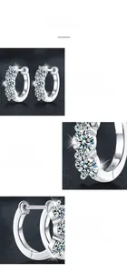 Détail macro de créoles en argent sterling S925 avec moissanite sertie à griffes