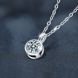 Classic 925 sterling silver solitaire moissanite bubble pendant necklace on O-chain