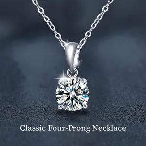 Moissanite Pendant Necklace 925 Sterling Silver Four Claw Round Cut D Color Moissanite Necklace For Women Fine Jewelry Gift