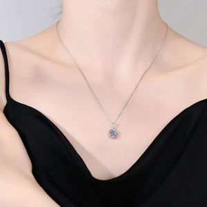 Classic 925 sterling silver moissanite bubble pendant necklace on female model