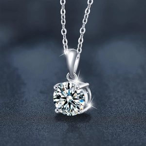 Classic 925 sterling silver moissanite pendant necklace with 4-prong round cut solitaire diamond