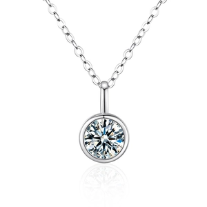 Classic 925 sterling silver necklace featuring a 1ct round moissanite bubble pendant