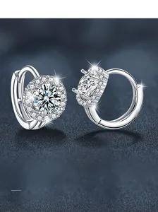 Macro detail of S925 sterling silver sunflower earrings with sparkling moissanite stones