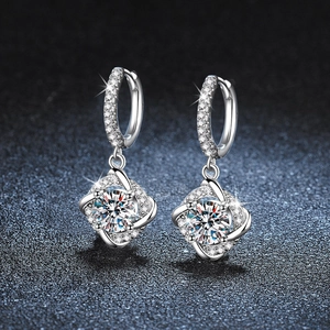 Luxury 925 Sterling Silver Moissanite Windmill Drop Earrings For Women Elegant Rotating Geometric Moissanite Jewelry With GRA Certificate