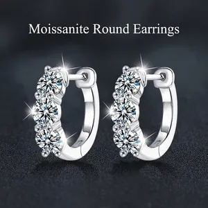 Boucles d'Oreilles Créoles en Argent Sterling 925 Moissanite pour Femmes Élégantes Boucles d'Oreilles Huggie Rangée Ronde