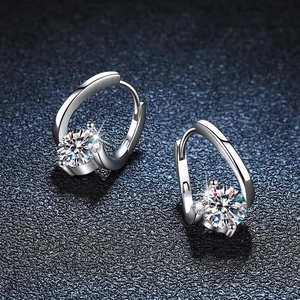 925 Sterling Silver Moissanite Stud Earrings with brilliant round cut and pavé diamonds