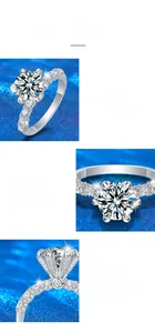 Macro details of 2-carat moissanite ring with six-prong setting and side accent stones