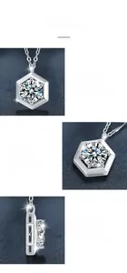 Vue macro du pendentif moissanite en argent 925 avec monture hexagonale à six griffes