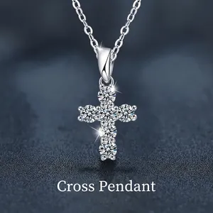 Moissanite Cross Pendant Necklace 925 Sterling Silver D Color VVS1 With GRA Certificate Fine Jewelry For Women Daily Party