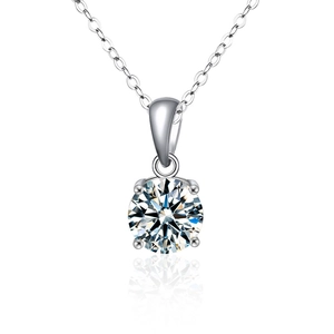 Classic 925 sterling silver moissanite pendant necklace with 4-prong round cut stone