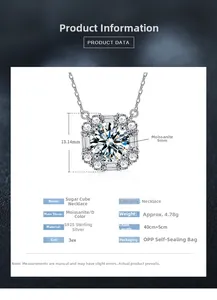 Dettaglio della collana a cubetto in argento S925 con dimensioni moissanite da 9mm