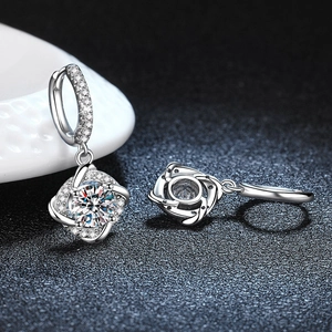Elegant 925 sterling silver moissanite hoop earrings with square drop pendant
