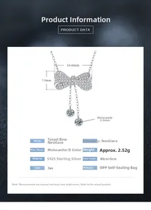 Detailed product specifications for the Moissanite 925 sterling silver bow necklace