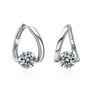 925 sterling silver hoop earrings with round cut moissanite drop and mirrored reflection