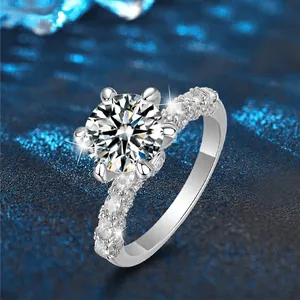 925 Sterling Silver Moissanite Ring Luxury Crown Design Round Cut Rhinestone Inlaid Engagement Wedding Jewelry For Women