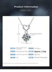 Spécifications détaillées du pendentif cœur en moissanite et argent sterling 925 pur