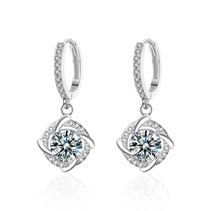 Moissanite windmill drop earrings in S925 sterling silver with polished mirror reflection