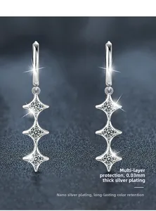 Detail of 925 silver moissanite star tassel earrings with nano plating technology