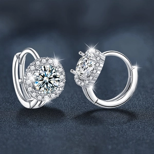 Elegant S925 sterling silver sunflower halo earrings featuring moissanite studs for women
