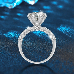 Luxury 925 sterling silver ring featuring a 2 carat round moissanite with six-prong setting