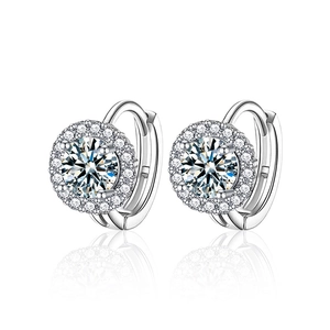 S925 sterling silver sunflower earrings with sparkling moissanite cluster and mirror reflection