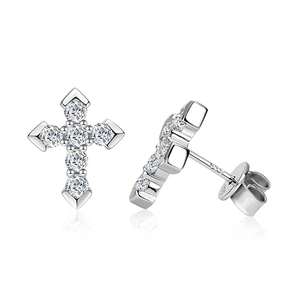 S925 sterling silver cross stud earrings with sparkling moissanite stones and mirror finish