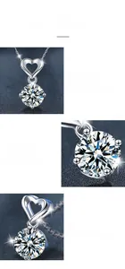 Vue macro du pendentif en moissanite en forme de cœur avec serti à 4 griffes brillant