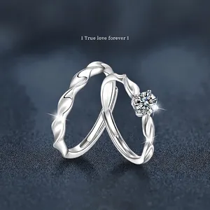 S925 Sterling Silver Moissanite Couple Rings Twisted Moebius Design Adjustable Open Ring For Men Women Minimalist Fine Jewelry