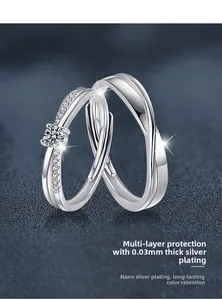 Detail of 925 silver Moebius rings with nano-plated finish and sparkling pavé diamonds