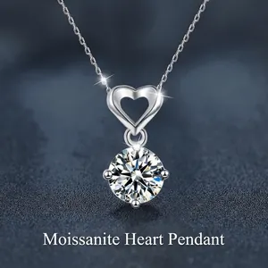 Collier Pendentif Cœur en Moissanite 1 Carat Couleur D pour Femme en Argent Sterling 925 avec Certificat GRA Bijou Élégant