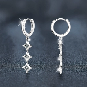 925 silver moissanite tassel earrings with sparkling star drops and white zircon stones