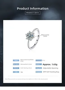 Spécificités de la bague flocon en argent S925 avec moissanite de 5mm couleur D
