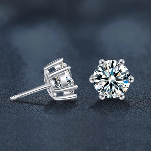 Classic S925 sterling silver six-prong moissanite stud earrings with screw back design