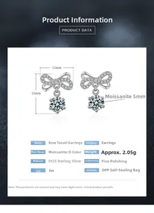 Détails des boucles d'oreilles nœud en argent S925 avec dimensions et infos moissanite